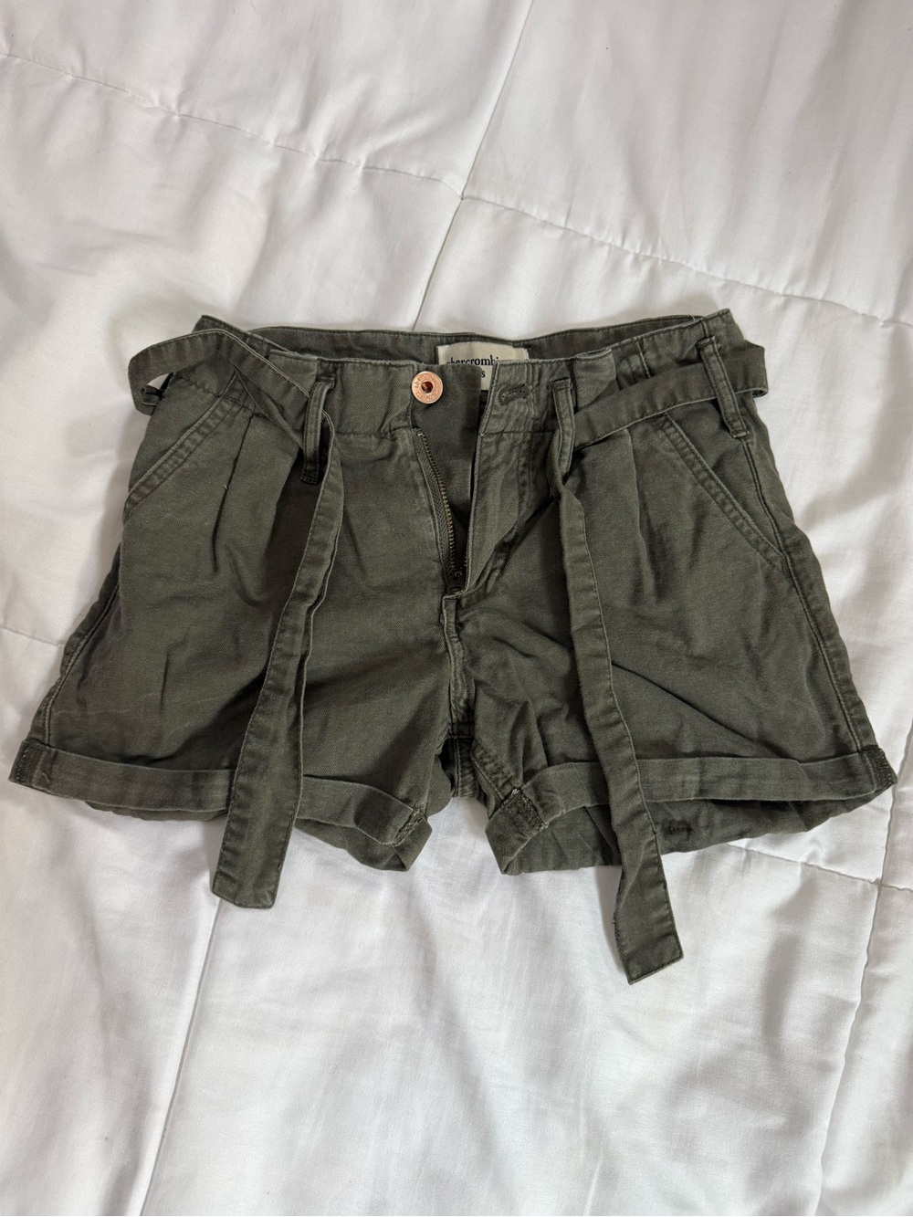 abercrombie kids Olive Green High-Waist Paperbag Shorts